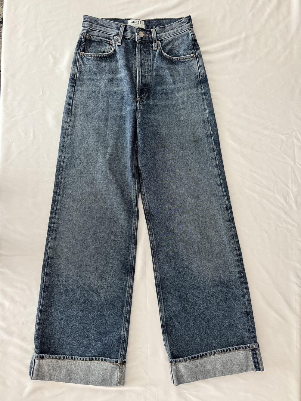 AGOLDE Dame Jeans 23 Blue High Rise Wide Leg Button Fly Relaxed Denim